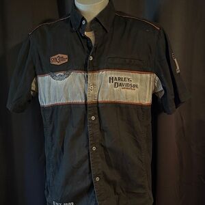 Harley-Davidson Men's Black and Gray Button Down Shirt